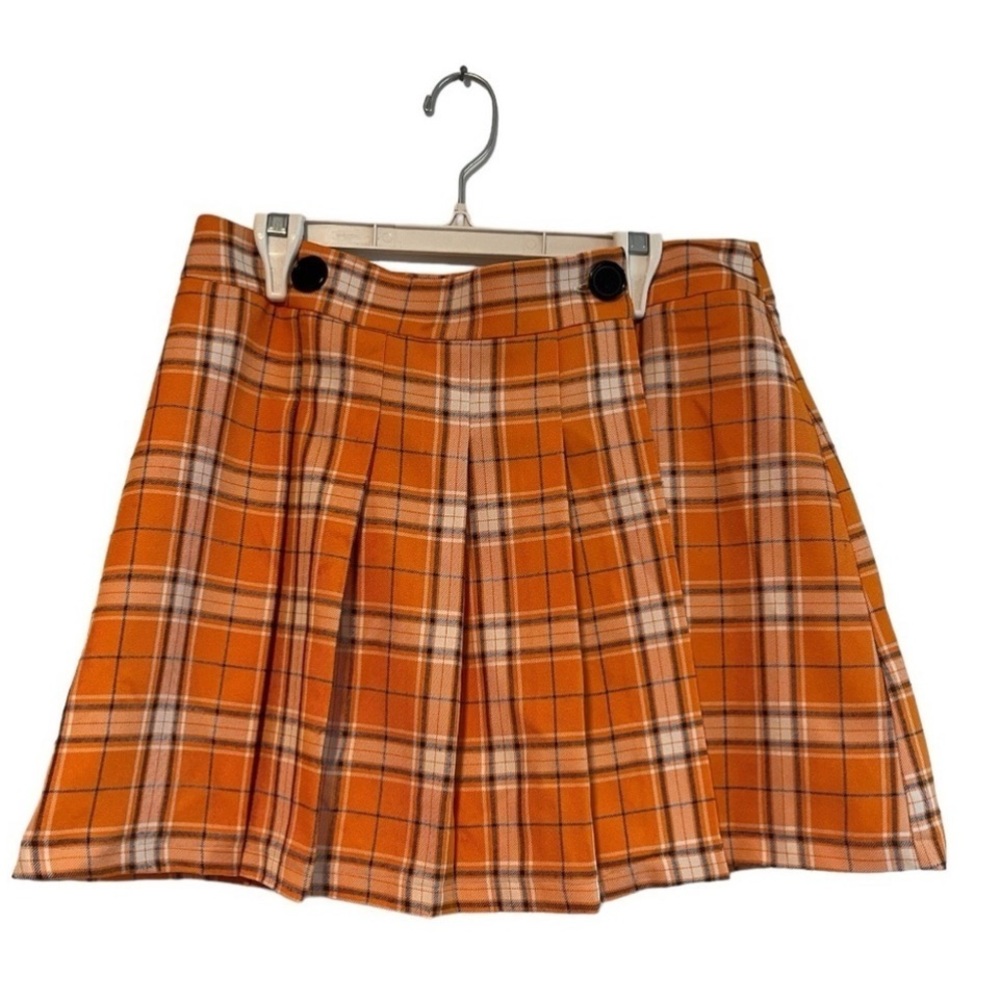 Topshop Plaid Pleated Mini Skirt US 10 Orange Tartan Preppy Academia Y2K - Picture 2 of 10